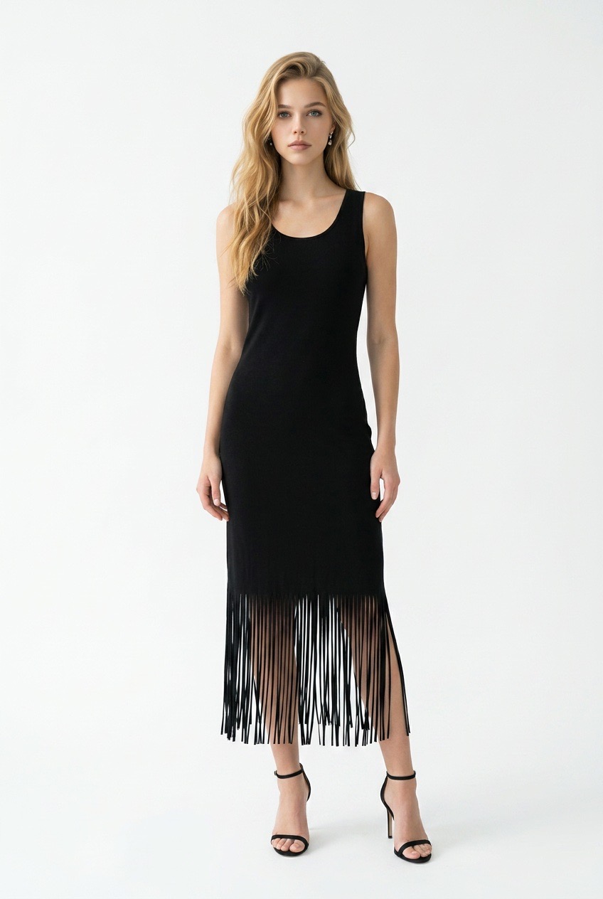 IMG_0277 ZEN KNIT PM1609 SLEEVELESS FRINGE-HEM MAXI KNIT DRESS| Ooh Ooh Shoes woman's clothing and shoe boutique located in Naples Florida